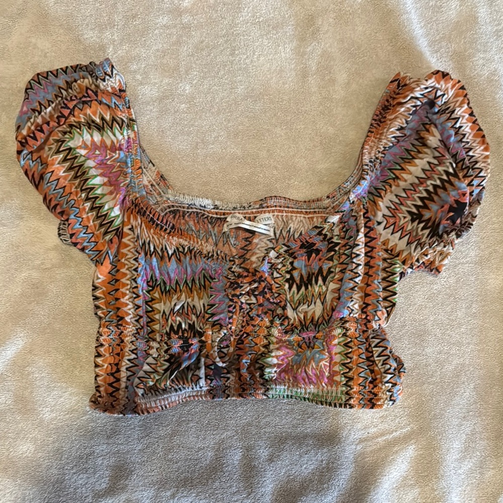 Urban Outfitters Brown and Orange Ruffled Crop Blouse